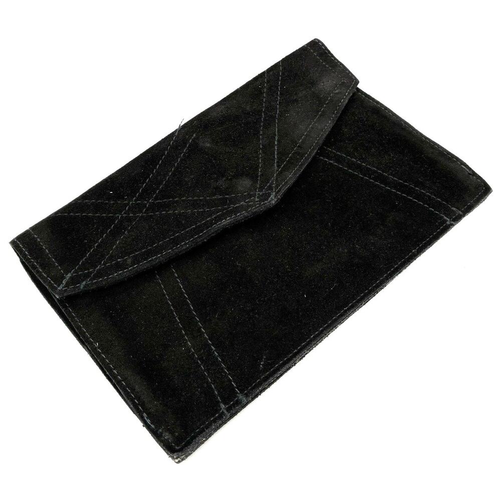 Vintage Degania Uruguay Black Suede Envelope Clutch Purse 9”